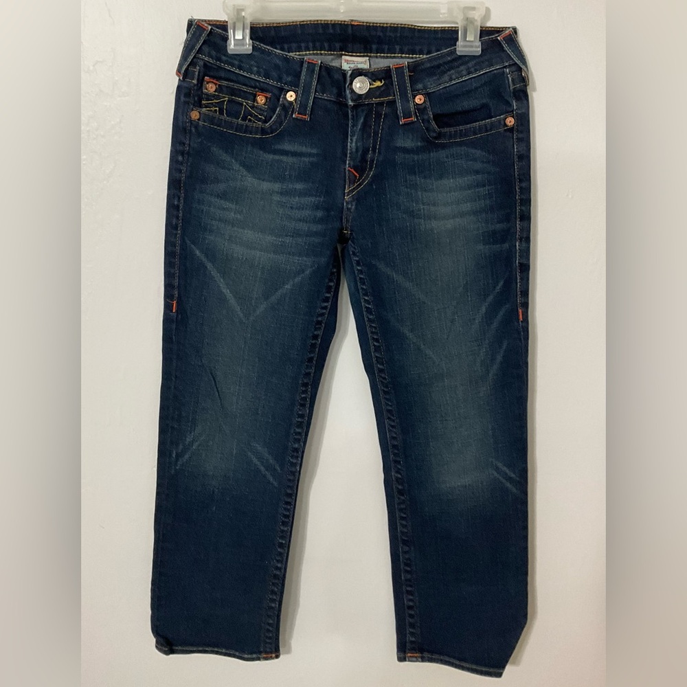 True Religion World Tour Kate Capri Straight Leg Women’s Size 31 Bleu Denim Jean